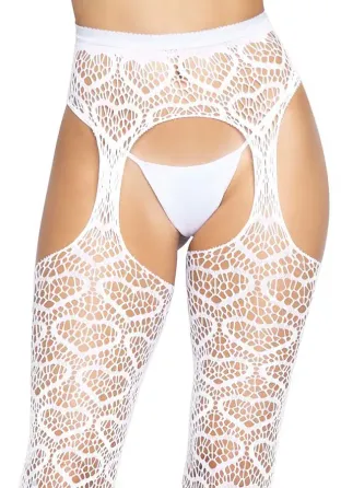 Ажурні колготки із сердечками Leg Avenue Heart White, one size, імітація панчіх Львов
