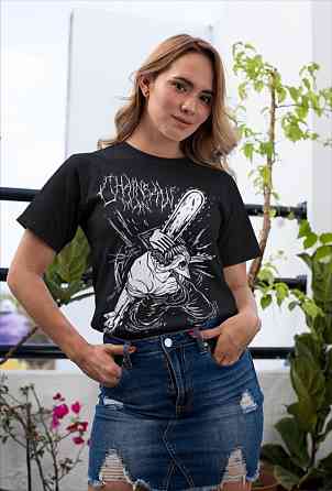 Футболка для хлопчика з аніме принтом Людина-бензопила оверсайз (зріст від 165 до 180) Чорний AnimeJ0379m Дніпро