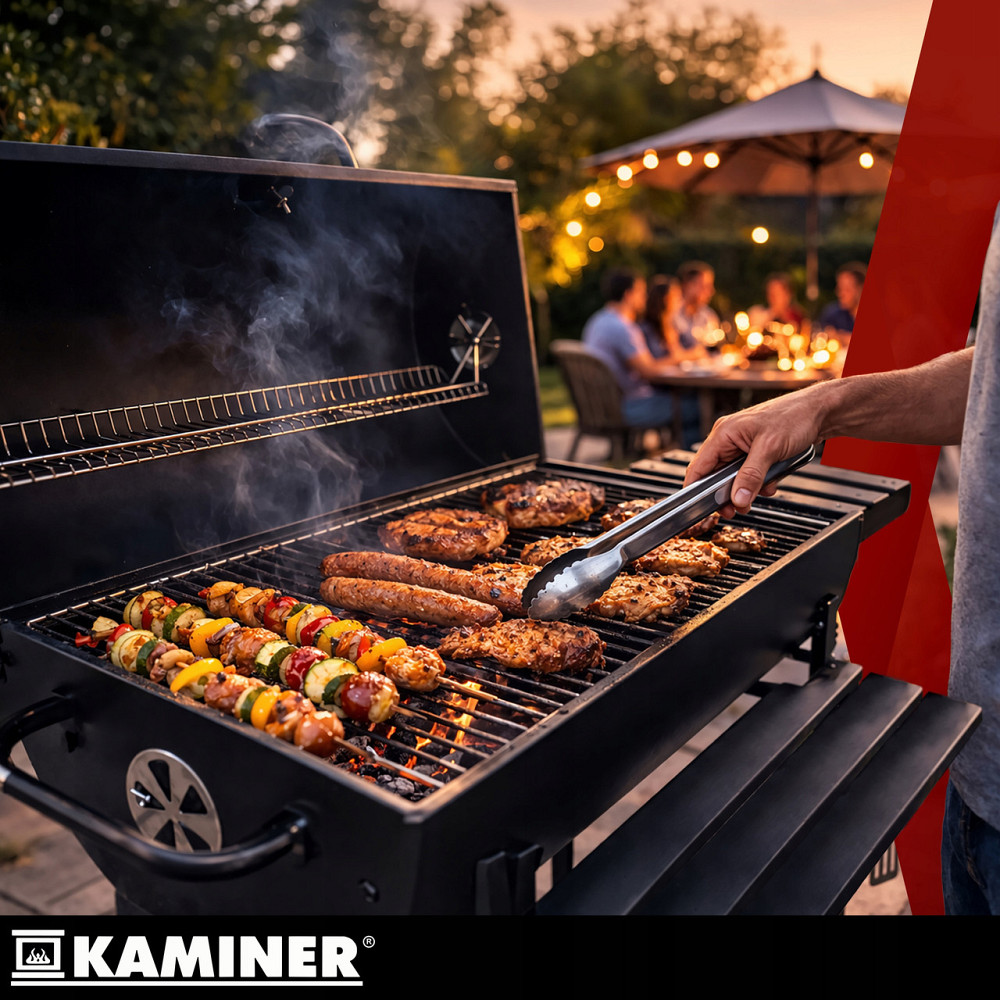 Садовий вугільний гриль із кришкою на коліщатках та аксесуарами Kaminer (27315) Нововолинськ - фото 9