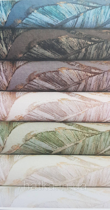 Шпалери вінілові на флізеліновій основі Rasch Ascona 1.06х10 листя структурні чорні сірі із золотистим Київ - фото 5