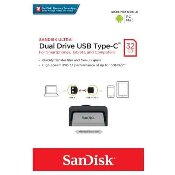 Флешка SanDisk Dual Type-C 32ГБ 150 Мб/с Київ