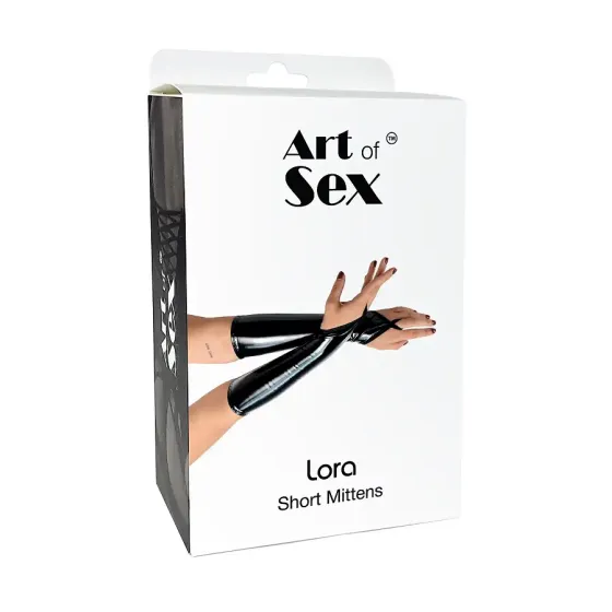 Вінілові мітенки Art of Sex - Lora короткі, розмір S, колір чорний з ефектом мокрого оксамиту Львів