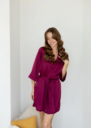 Шелковая ночнушка с халатом Бордовый 42/44 Харьков