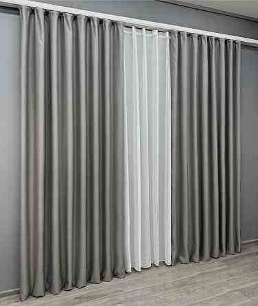 Комплект штор VR-Textil рогожка премиум TERRA LUXE 150х270 2шт и Тюль 600х270 1862ш-115т серый с белым 71-068/5 Киев