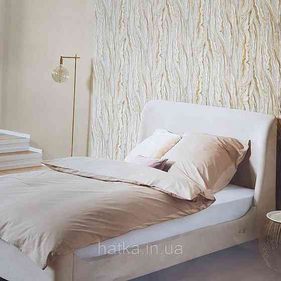 Шпалери метрові вінілові на флізелін дизайнерські Erismann Elle абстракція смуги хвилі бежеві золото срібло Київ