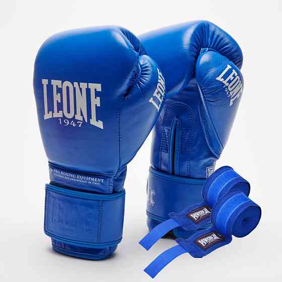 Боксерські рукавиці Leone GN111 THE GREATEST Blue 16 унцій (бинти 4 м. в комплекті) Кам'янське