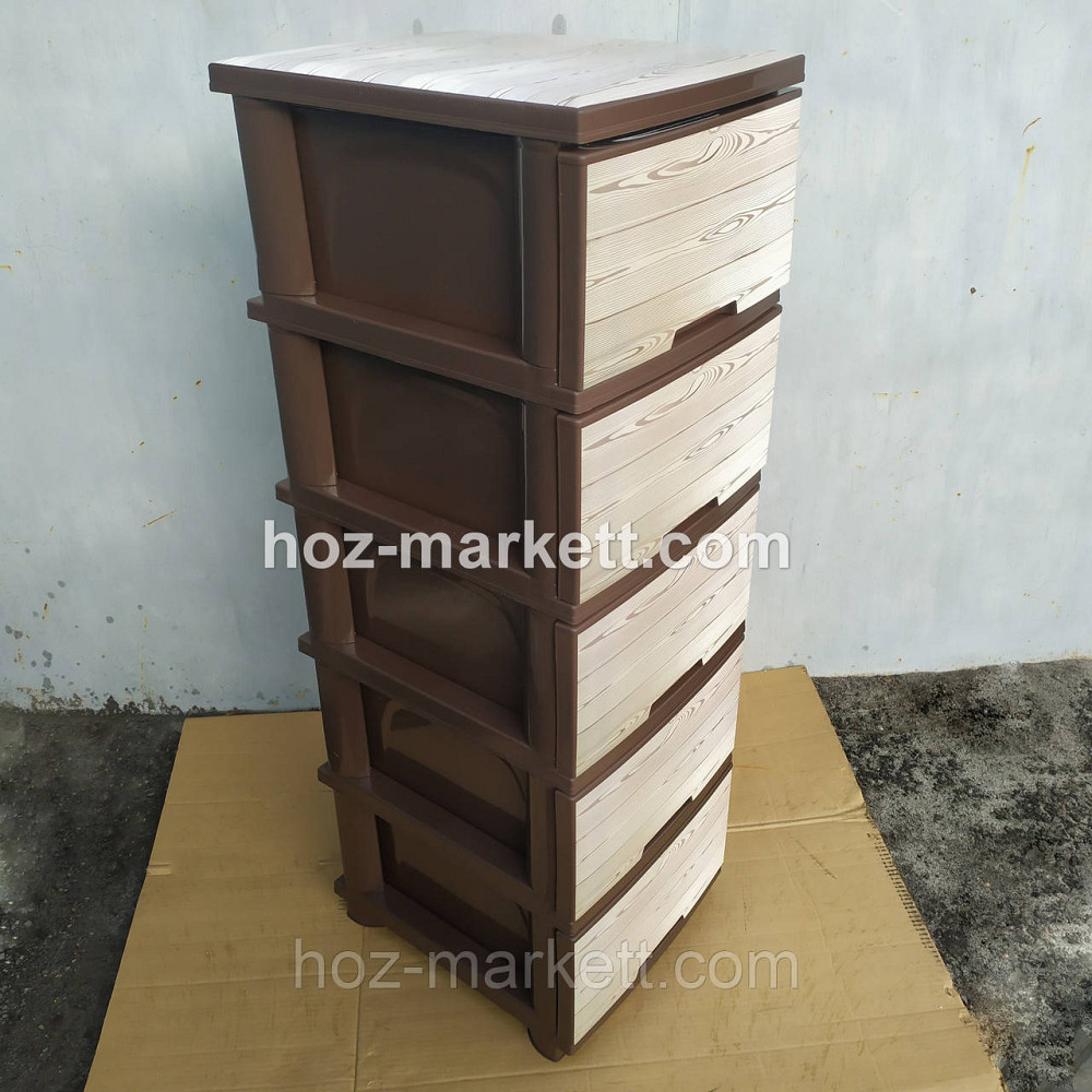 Комод пластиковий тумбочка на 5 ящиків з малюнком під дерево коричневий Харків - фото 10