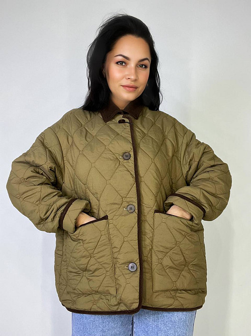 Куртка жіноча Lady Yep 9090 сорочка оверсайз стьобана демісезонна на гудзиках комбінована з вельветом коричнева, коричневий, M Київ - фото 7