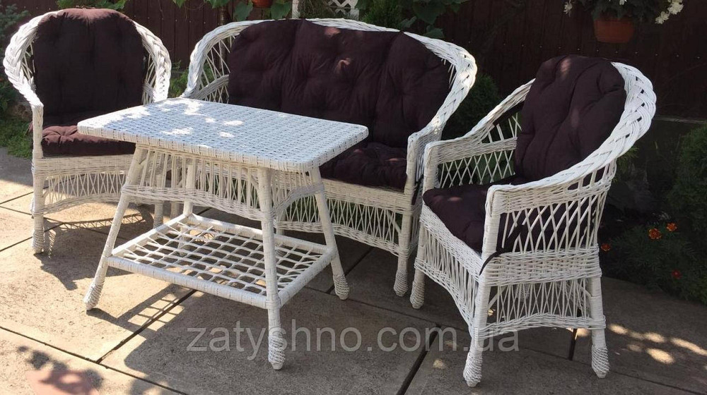 Білі меблі плетені та подушками|  Комплект плетених меблів білих | меблі садові з накидками Київ - фото 9