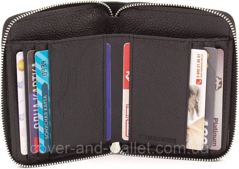 Маленький кошелек из натуральной кожи черного цвета на молнии ST Leather Киев - изображение 6