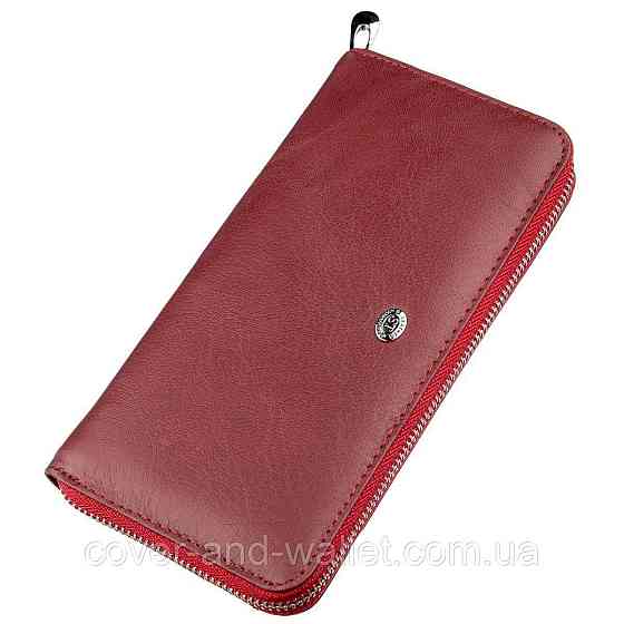Бордовый кожаный женский кошелек на много карточек ST Leather Киев