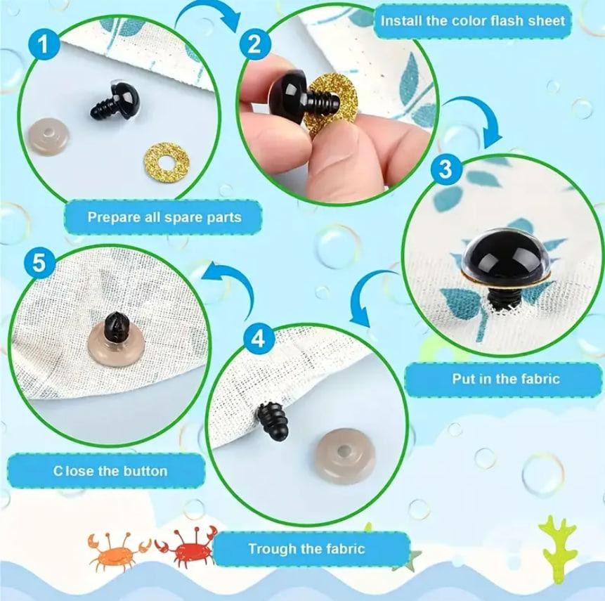 3d Очі для іграшок 10 мм кольорові гвинтові з фіксатором 80 шт гліттерні Київ - фото 2