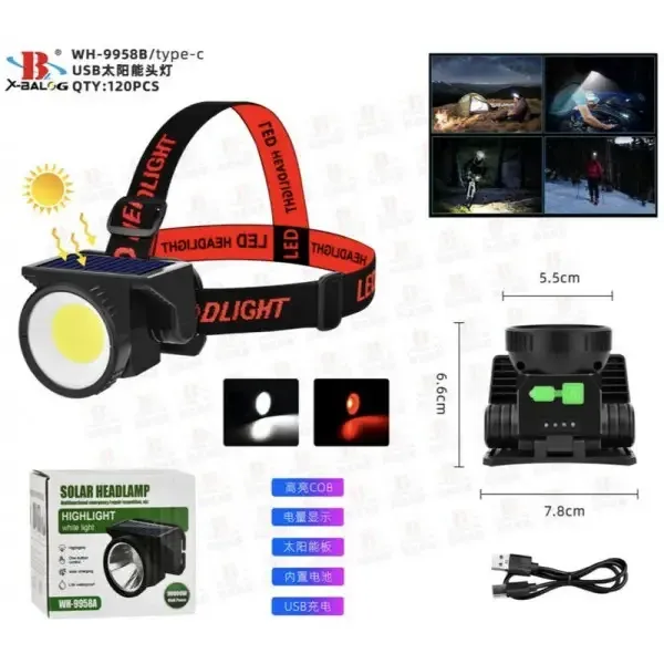 Налобний ліхтар із сонячною панеллю BL WH 9958A Одеса - фото 3