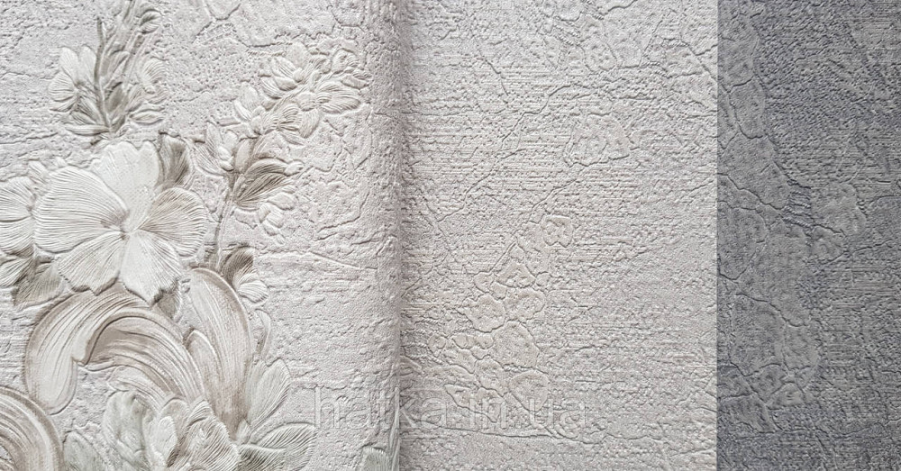 Шпалери вінілові на флізеліні AdaWall Signature1.06х10 квіти гілки листя структурне біле срібло 3д Київ - фото 6