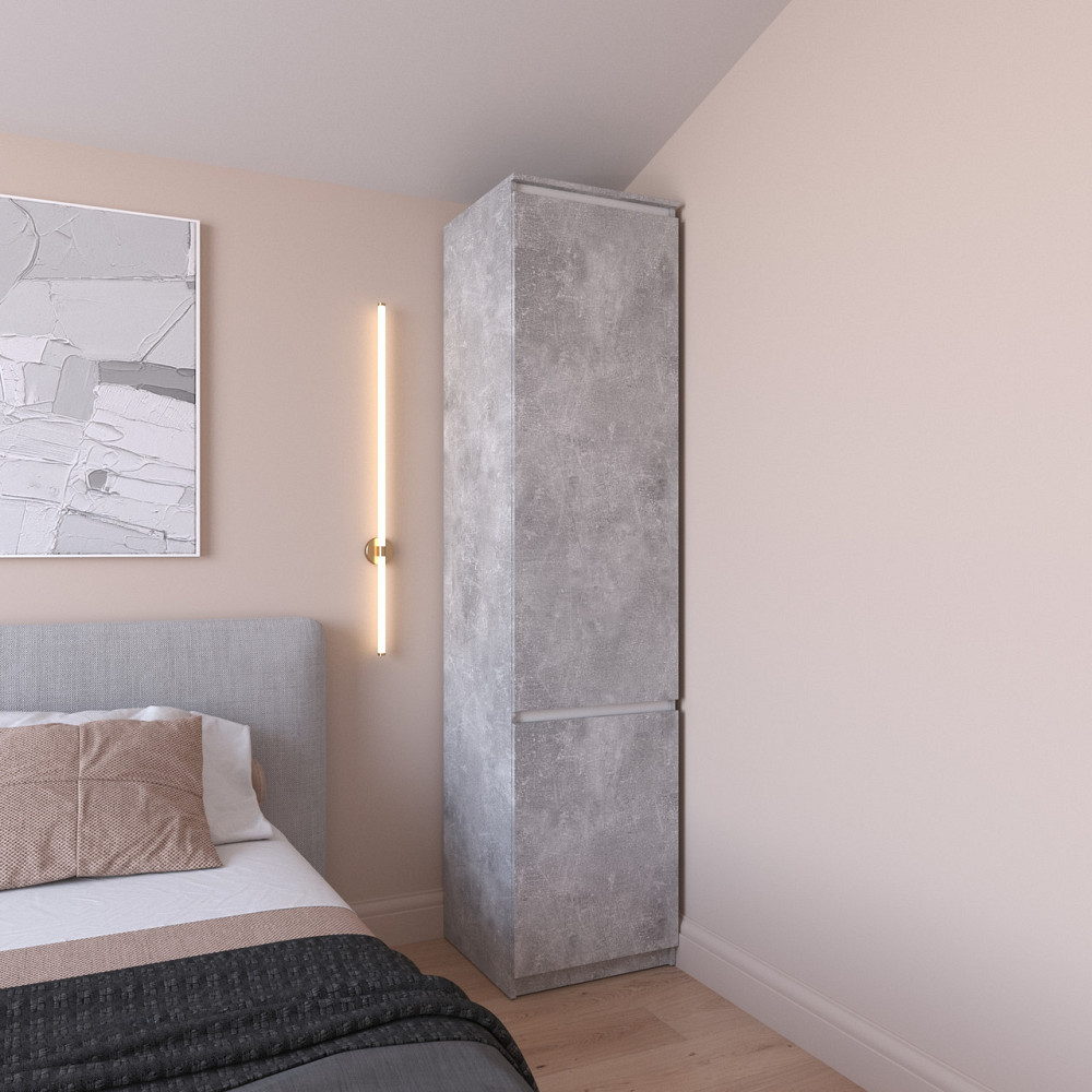 Шафа пенал VAYS R-22 Бетон-Білі планки, з полицями, ЛДСП, 50×50×211 см - для одягу, білизни, зберігання, спальня, передпокій Львів - фото 1