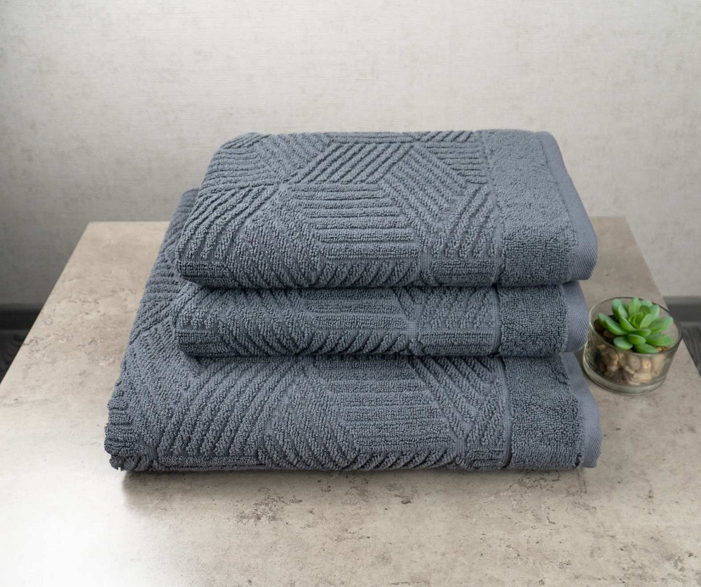 Комплект махрових рушників Уельс 3шт GM Textile 50х90см, 50х90см, 70х140см 500г/м2 (Темно-Сірий) Суми - фото 1