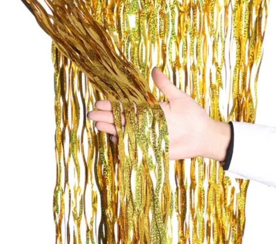 Дощик для фотозони хвилястий з голограмою 2 м на 1 м золотистий Київ - фото 2