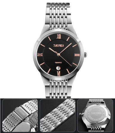 Мужские кварцевые часы Skmei 9139 (Черный циферблат с золотистыми стрелками) Винница