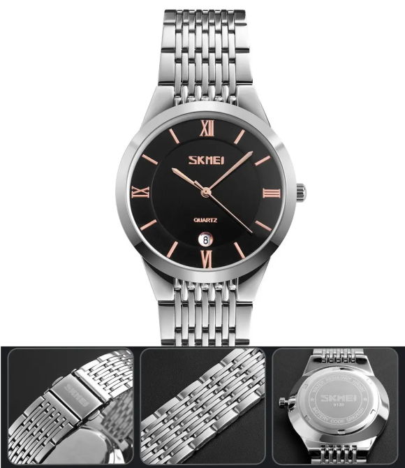 Чоловічий кварцовий годинник Skmei 9139 (Чорний циферблат із золотистими стрілками) Вінниця - фото 5