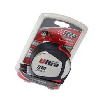 Рулетка 8м x 25мм магнит, обрезиненная, метал. вставки,стопор полотна Ultra Мукачево