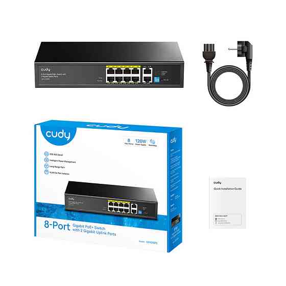 PoE-комутатор 10-портовий некерований Cudy GS1010PE 8 портів PoE+ гігабітний 120W (73-00502) Киев