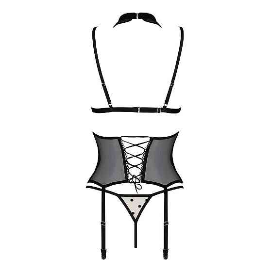 Корсет з відкритими грудьми Passion DOMINICA CORSET S/M beige, пажі для панчіх, стрінги Sex Aura Київ