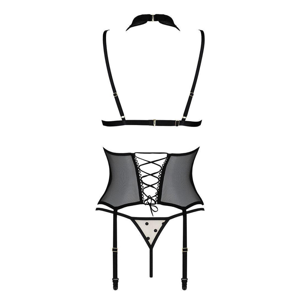 Корсет з відкритими грудьми Passion DOMINICA CORSET S/M beige, пажі для панчіх, стрінги Sex Aura Київ - фото 4