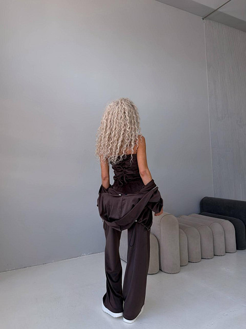 Жіночий велюровий комплект-трійка Шоколадний, 48/52 Харків - фото 6