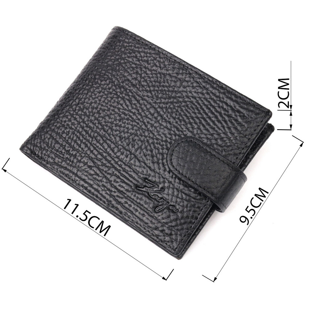 Класичний чоловічий гаманець з хлястиком із натуральної шкіри Чорний (KARYA) Київ - фото 7