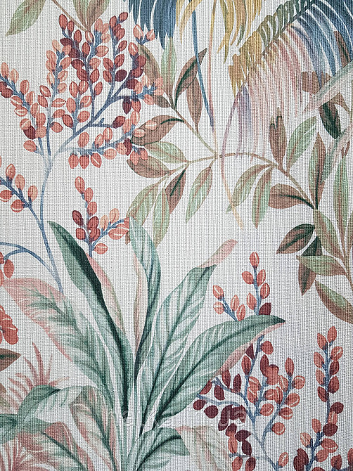 Шпалери вініл на флізеліні Rasch Florentine 1.06х10 листя гілки папороті банана зелені коричневі на білому Київ - фото 2