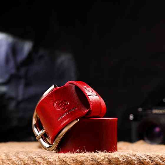 Яскравий жіночий ремінь із натуральної шкіри Grande Pelle 21475 Червоний Київ