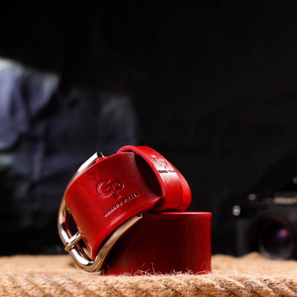 Яркий женский ремень из натуральной кожи Grande Pelle 21475 Красный Киев - изображение 1