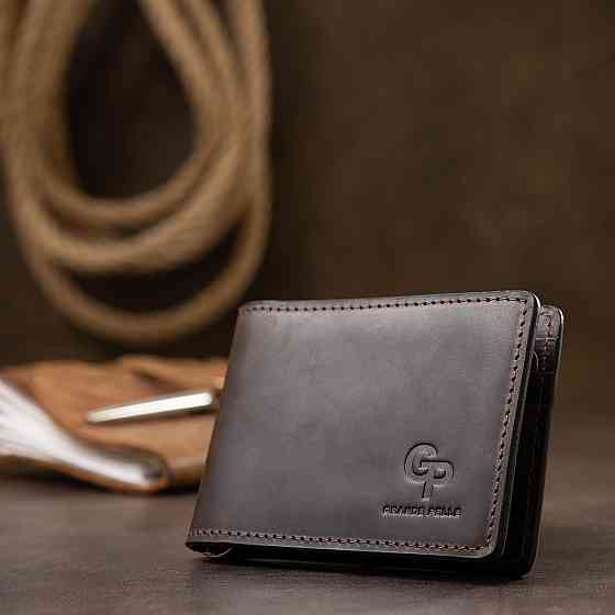 Шкіряний чоловічий затиск для грошей Коричневий (GRANDE PELLE) Київ