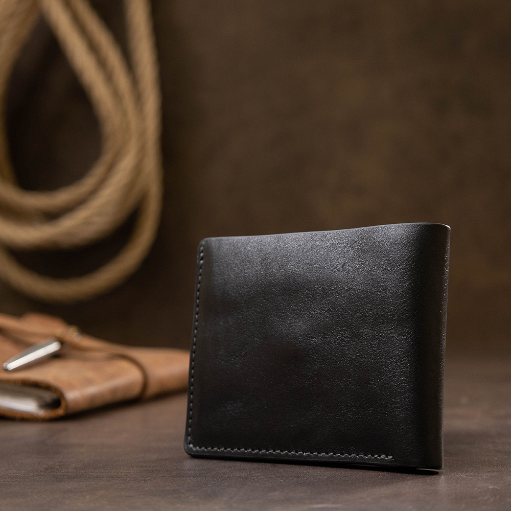 Шкіряне чоловіче глянсове портмоне Чорний (GRANDE PELLE) Київ - фото 3