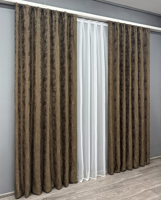 Комплект готових штор VR-Textil Жакард Sultan YL № 1203ш Коричневий 100х270 см 2 шт (31-591) Київ - фото 12