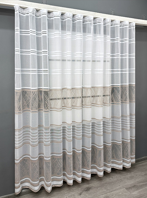 Короткий тюль VR-Textil 1944т Жаккард Белый с капучино 300х200 см (42-0884) Киев - изображение 3