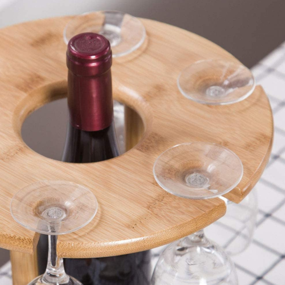 Тримач для пляшки вина та келихів 6 штук бамбукова стійка підставка настільна для винних келихів, 32х24,5 см Кам'янець-Подільський - фото 10