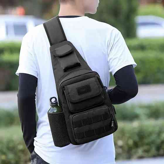 Сумка чоловіча чорна через плече, Чоловіча сумка через плече нагрудна крос-боді гладка LF-70 Івано-Франківськ