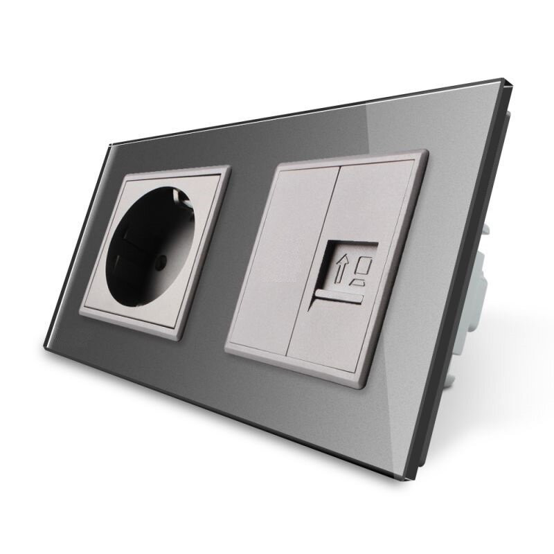 Розетка двомісна комбінована Силова Інтернет Livolo сірий скло (VL-C7C1EUK01C-15) Коломыя - изображение 8