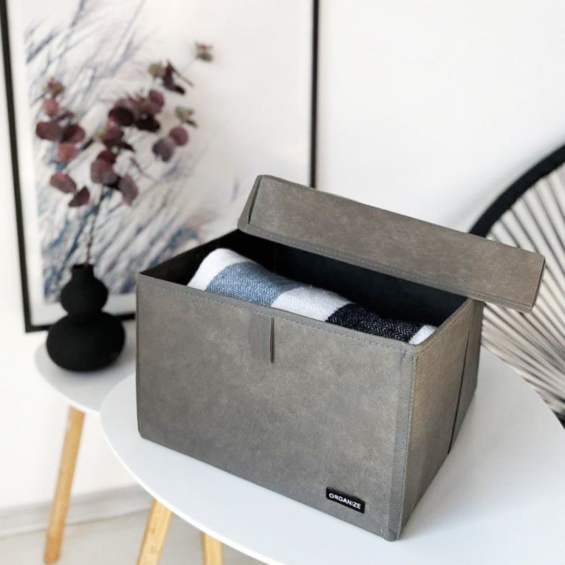 Короб для зберігання речей із кришкою 30х30х20см (Сірий) Суми - фото 2