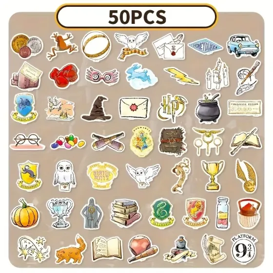 Набор 50 стикеров в стиле Гарри Поттера — водостойкие наклейки для декора Киев