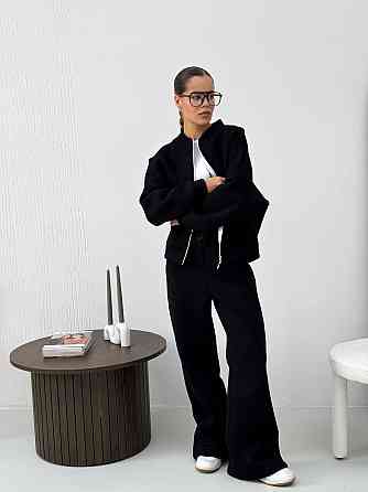 Женский теплый костюм-двойка с широкими штанами Черный 42/46 Харьков