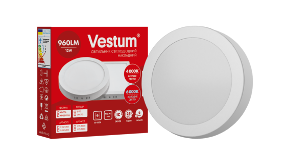 Круглий світлодіодний накладний світильник Vestum 12W 6000K 220V 1-VS-5306 Дніпро