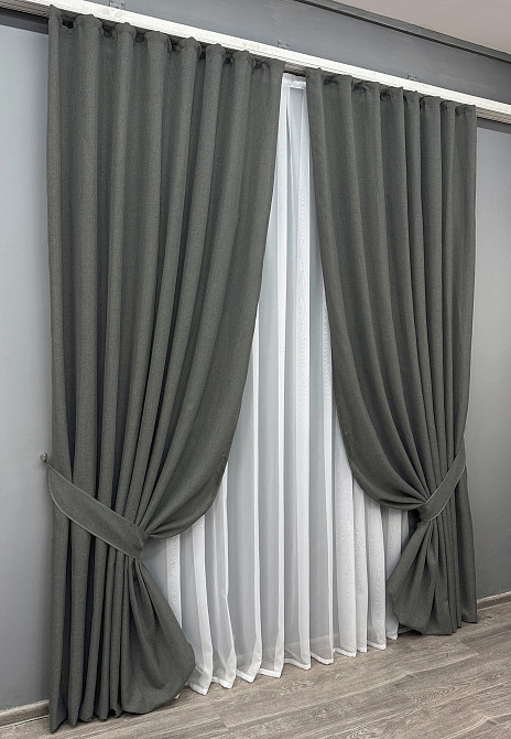 Комплект готових штор VR-Textil Льон Льон Мішковина № 1282ш Сірий 150х285 см 2 шт (33-0129) Київ - фото 11