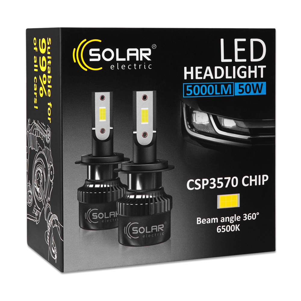 Автолампа Solar LED H7 12/24V 50W 5000Lm 6500K CSP3570 2шт Львів - фото 2