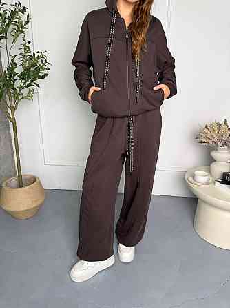 Женский стильный повседневный костюм двойка из качественной трехнитки диагональ Шоколад Одесса