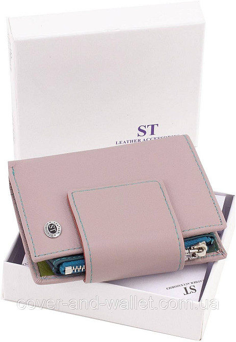 Темно-розовый женский кошелек из натуральной кожи двойного сложения ST 405 Киев - изображение 7