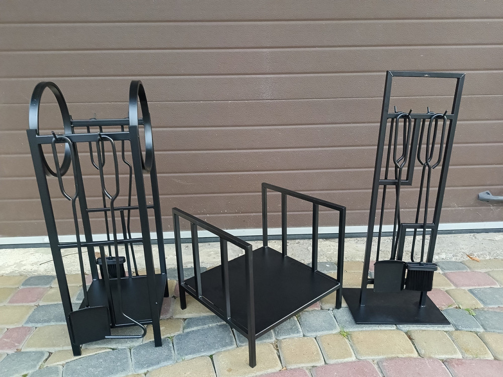 Кованый набор для камина LOFT №8 с дровницей (стойка, совок, щетка, кочерга, щипцы) Киев - изображение 8