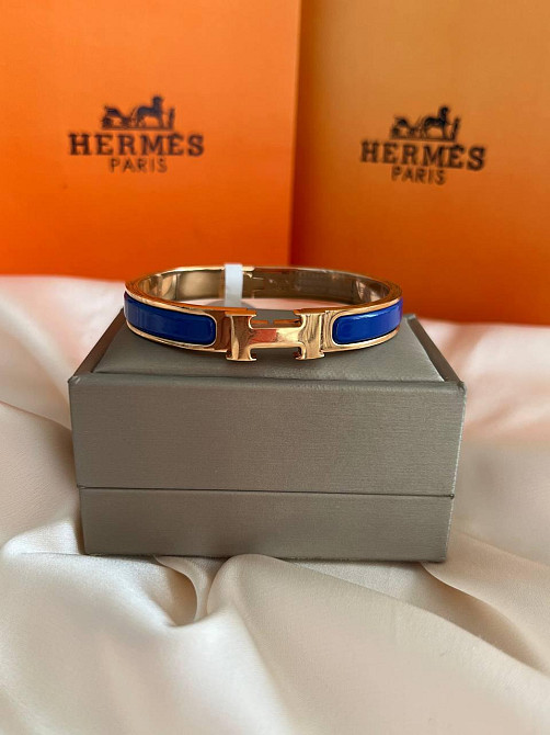 Роскошный браслет Hermes жесткий | насыщенный синий -  эмаль | напыление золото 18К |  размер 16-17 Одесса - изображение 7