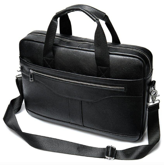 Ділова чоловіча сумка з зернистої шкіри Чорна (Vintage) Київ - фото 6